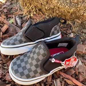 Black Checkers V Slip On Vans